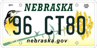 NE license plate 96CT80