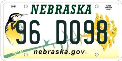 NE license plate 96DO98