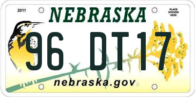 NE license plate 96DT17