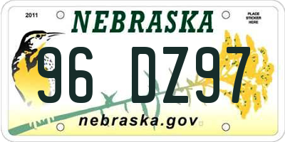 NE license plate 96DZ97