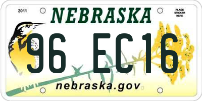 NE license plate 96EC16