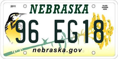 NE license plate 96EG18