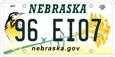 NE license plate 96EI07