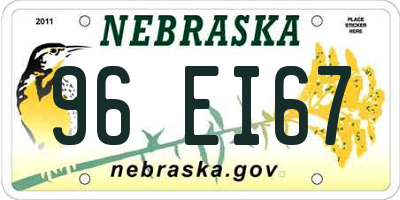 NE license plate 96EI67