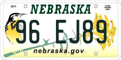 NE license plate 96EJ89