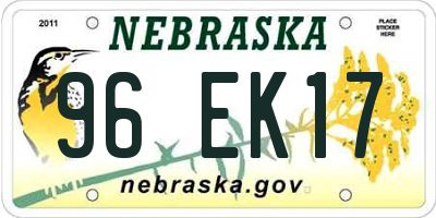 NE license plate 96EK17