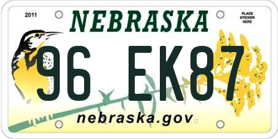 NE license plate 96EK87