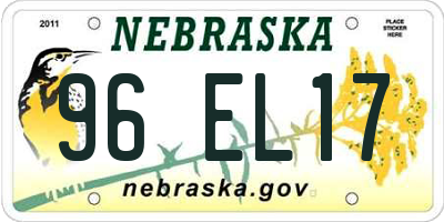 NE license plate 96EL17