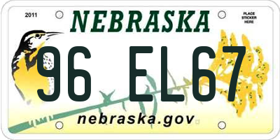 NE license plate 96EL67
