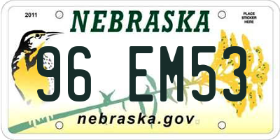 NE license plate 96EM53