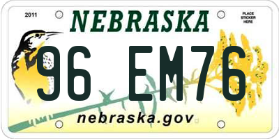 NE license plate 96EM76