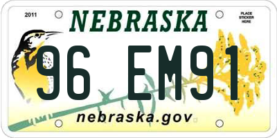 NE license plate 96EM91