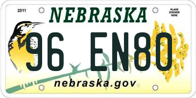 NE license plate 96EN80