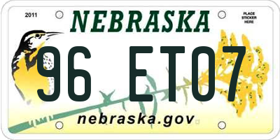 NE license plate 96ET07