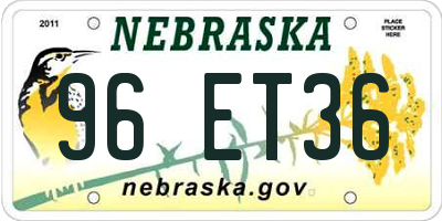 NE license plate 96ET36