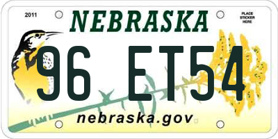 NE license plate 96ET54