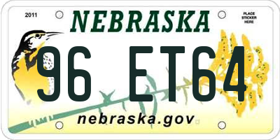 NE license plate 96ET64