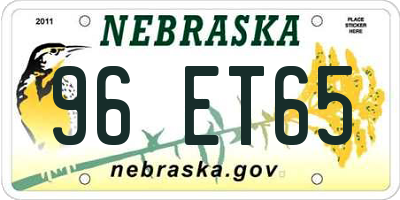 NE license plate 96ET65