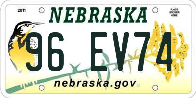 NE license plate 96EV74