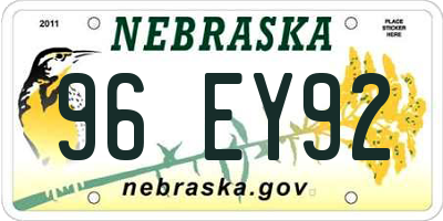 NE license plate 96EY92