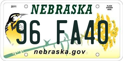 NE license plate 96FA40