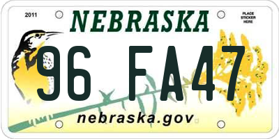 NE license plate 96FA47