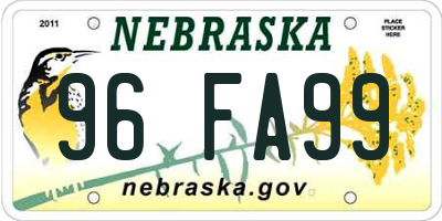 NE license plate 96FA99
