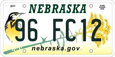 NE license plate 96FC12