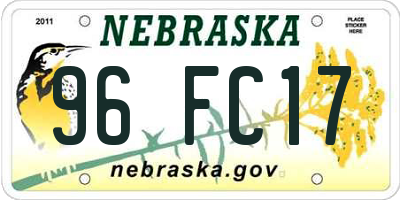 NE license plate 96FC17