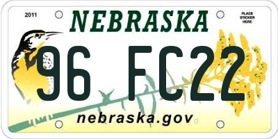 NE license plate 96FC22
