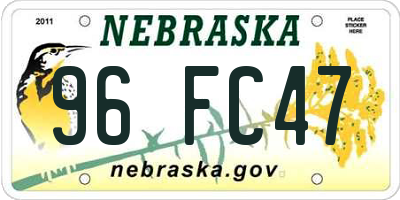 NE license plate 96FC47