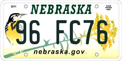 NE license plate 96FC76