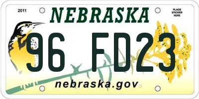 NE license plate 96FD23