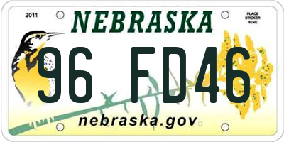 NE license plate 96FD46