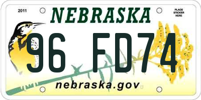 NE license plate 96FD74