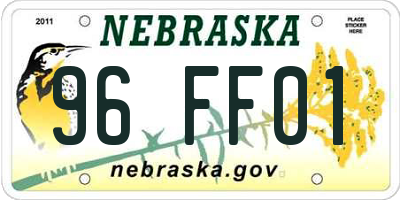NE license plate 96FF01