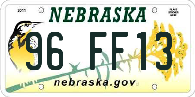 NE license plate 96FF13