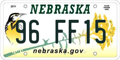 NE license plate 96FF15