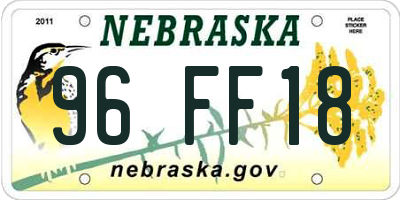 NE license plate 96FF18