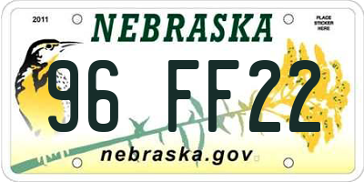 NE license plate 96FF22