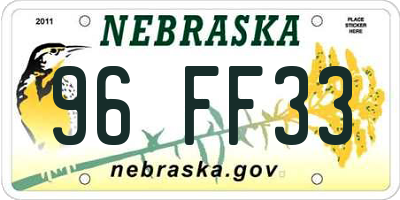 NE license plate 96FF33