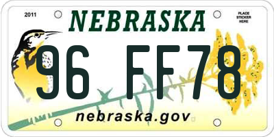 NE license plate 96FF78