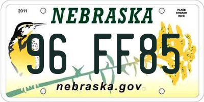 NE license plate 96FF85