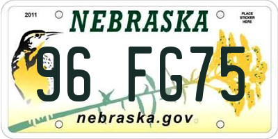 NE license plate 96FG75