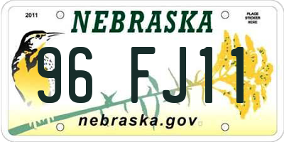NE license plate 96FJ11