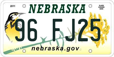 NE license plate 96FJ25