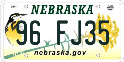 NE license plate 96FJ35