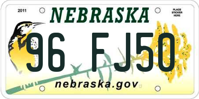 NE license plate 96FJ50