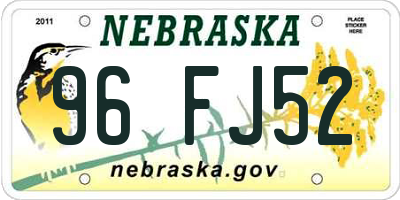 NE license plate 96FJ52