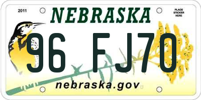NE license plate 96FJ70